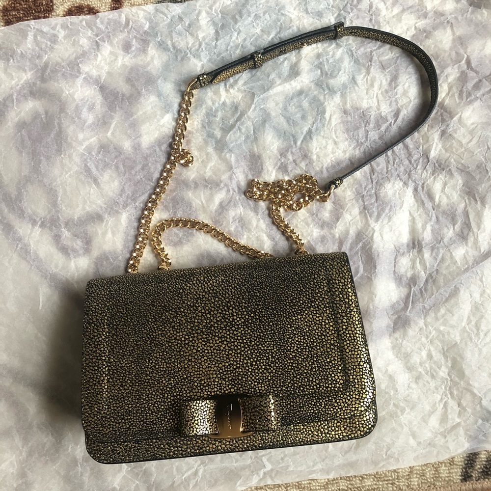 Salvatore Ferragamo Vara Bow Glitter Bag **Rare**